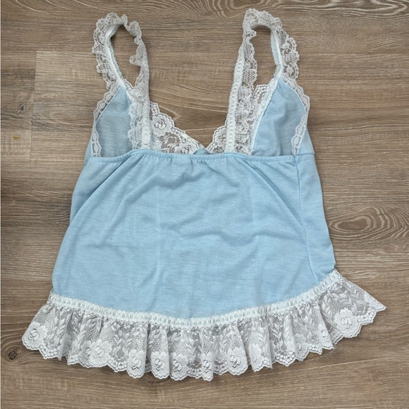 VINTAGE 1970s Bernette Baby Blue Lace Ruffle Babydoll Nightie Top - Picture 3 of 8